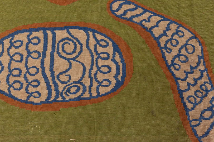 Doris Leslie Blau Collection Green, Brown and Blue Tattoo Rug by Kim Alexandriuk N12763