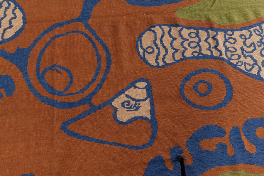 Doris Leslie Blau Collection Green, Brown and Blue Tattoo Rug by Kim Alexandriuk N12763