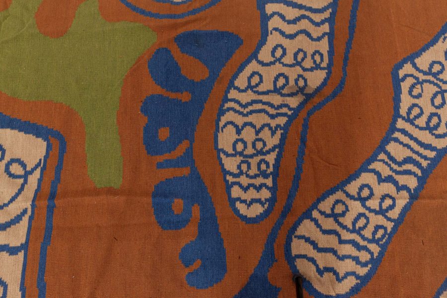Doris Leslie Blau Collection Green, Brown and Blue Tattoo Rug by Kim Alexandriuk N12763