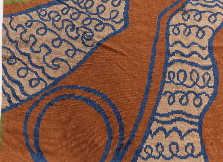 Doris Leslie Blau Collection Green, Brown and Blue Tattoo Rug by Kim Alexandriuk N12763