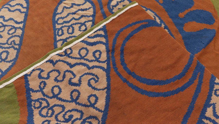 Doris Leslie Blau Collection Green, Brown and Blue Tattoo Rug by Kim Alexandriuk N12763
