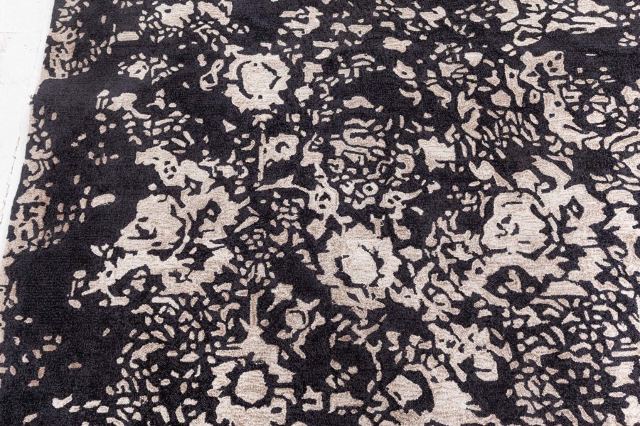 Doris Leslie Blau Collection Square Barneo Black and Beige Handmade Wool Rug N10738