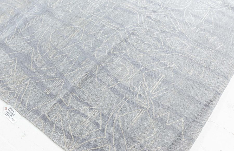 Doris Leslie Blau Collection Modern Eskayel Akimbo Gray and White Wool Rug N10763