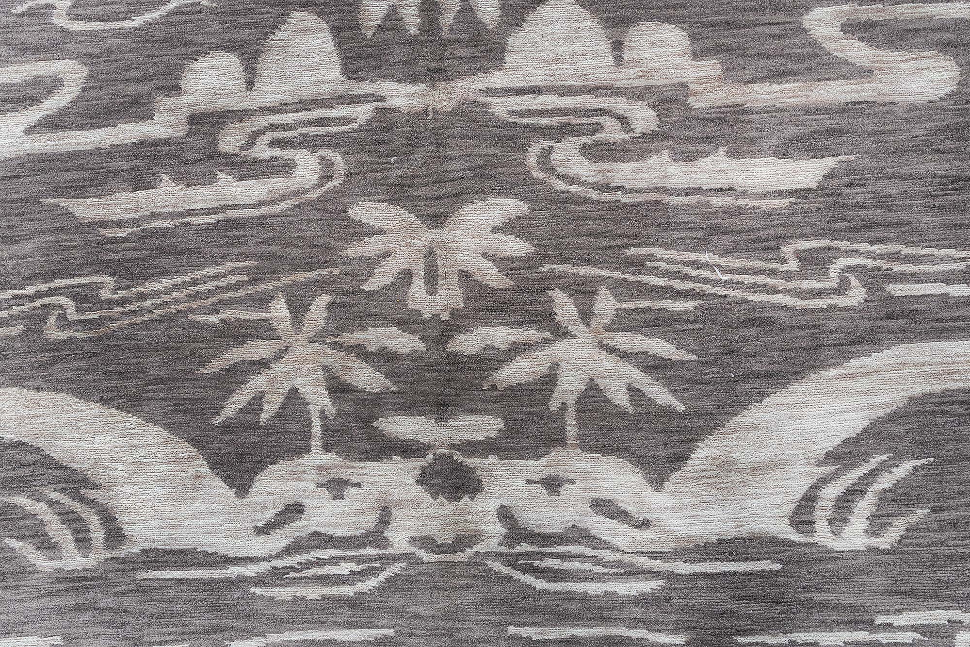 “Ruyi” Modern Art Deco Floral Cream Beige Handmade Wool Rug N10765 “Ruyi” Modern Art Deco Floral Cream Beige Handmade Wool Rug N10765