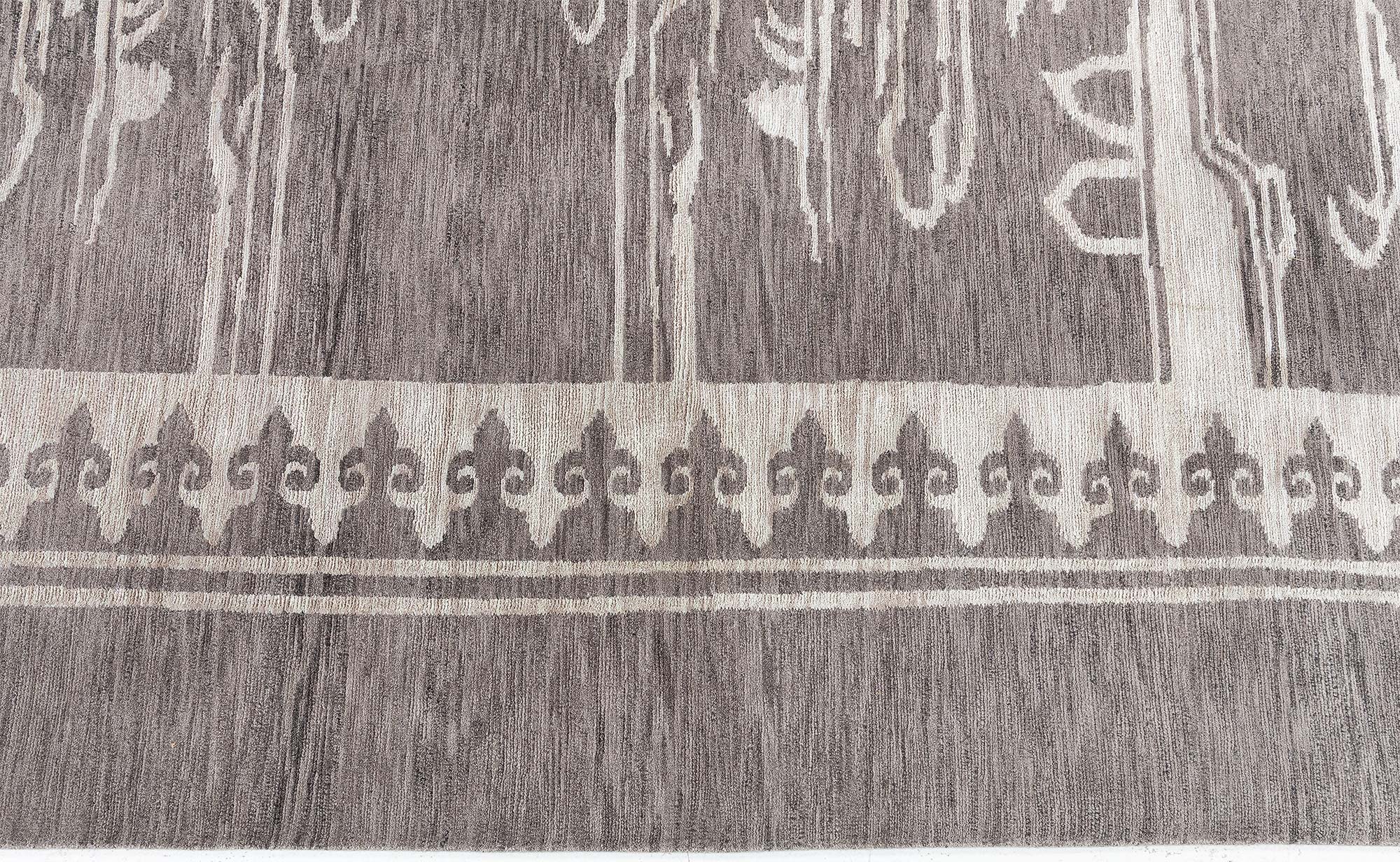 “Ruyi” Modern Art Deco Floral Cream Beige Handmade Wool Rug N10765 “Ruyi” Modern Art Deco Floral Cream Beige Handmade Wool Rug N10765