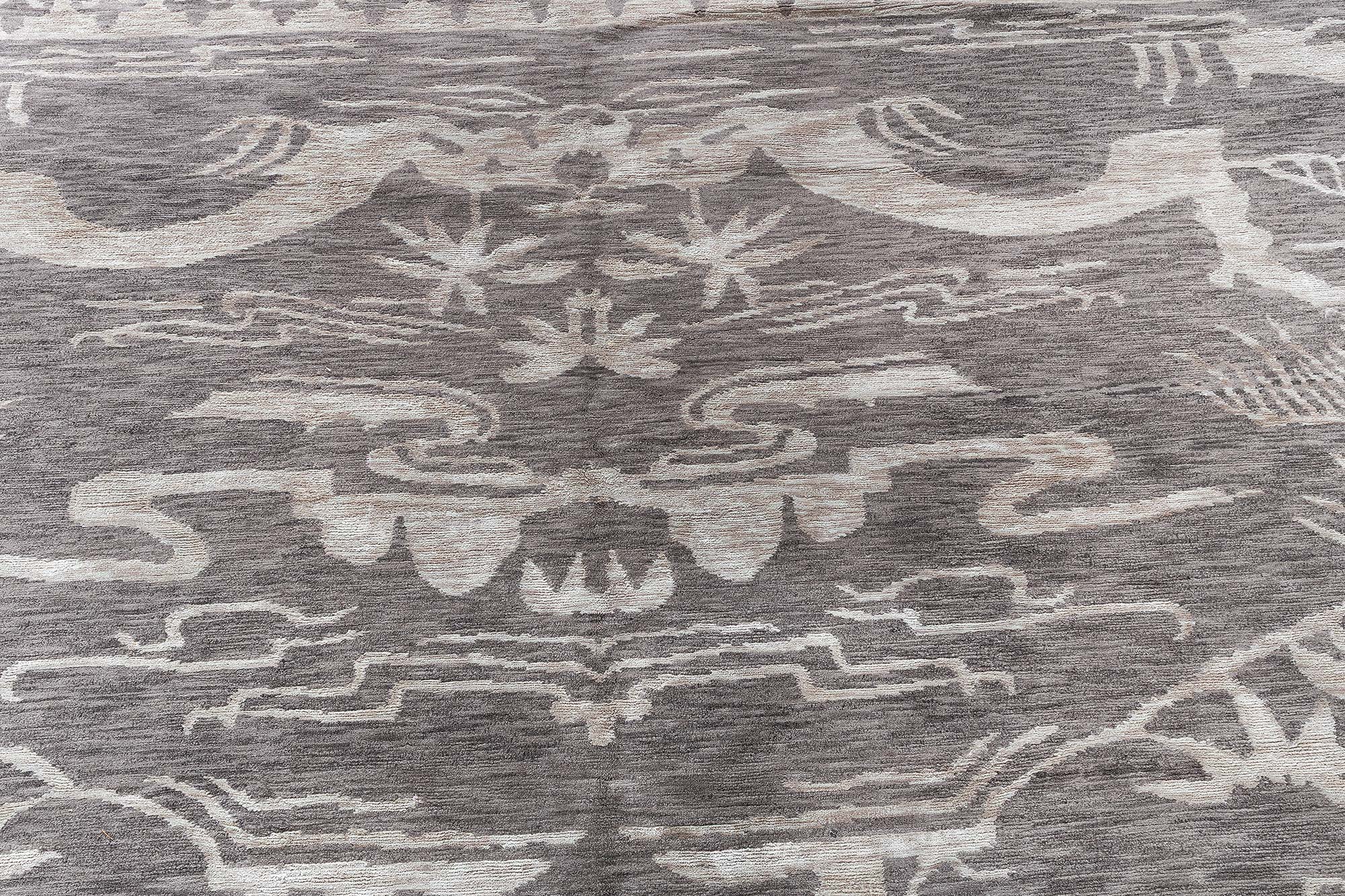 “Ruyi” Modern Art Deco Floral Cream Beige Handmade Wool Rug N10765 “Ruyi” Modern Art Deco Floral Cream Beige Handmade Wool Rug N10765