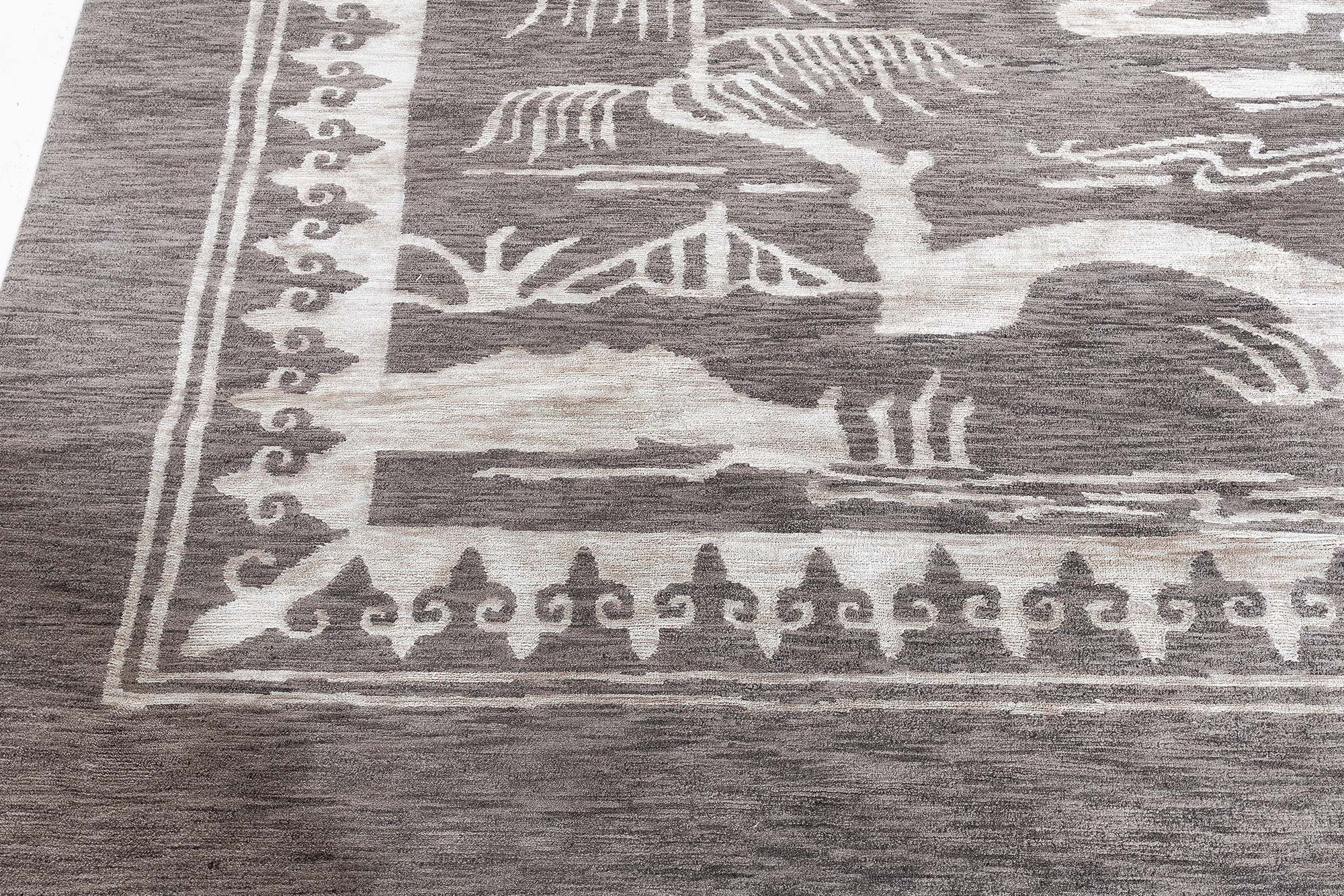 “Ruyi” Modern Art Deco Floral Cream Beige Handmade Wool Rug N10765 “Ruyi” Modern Art Deco Floral Cream Beige Handmade Wool Rug N10765