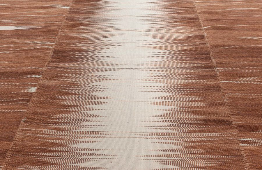 Doris Leslie Blau Collection Honaz, Turkish Modern Brown, White Kilim Rug N10853