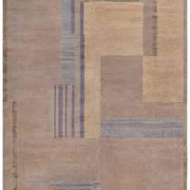 Art Deco Modern Geometric Hand-Knotted Wool & Silk Rug In Dusty Tan “Terrasse” Designed By Dasyla Bruhns N10922