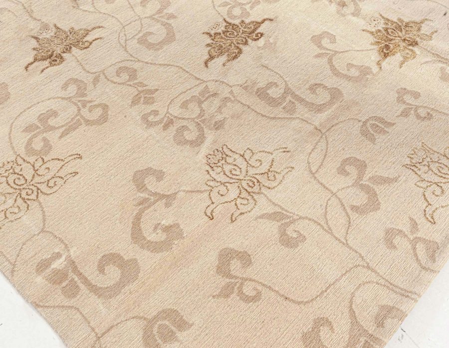 Doris Leslie Blau Collection Surface Subtly Floral Beige and Brown Silk Rug N10946