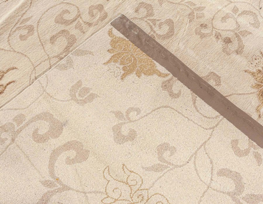 Doris Leslie Blau Collection Surface Subtly Floral Beige and Brown Silk Rug N10946