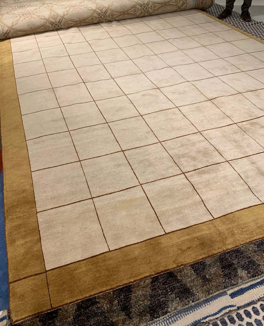 Doris Leslie Blau Collection Geometric Design Silk Rug in beige, brown and white N10969