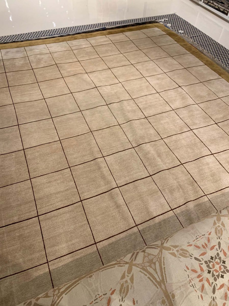 Doris Leslie Blau Collection Geometric Design Silk Rug in beige, brown and white N10969