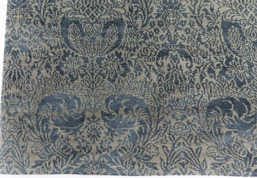 Doris Leslie Blau Collection S10 Tibetan Floral Design Rug in Dark Green & Gold N10996