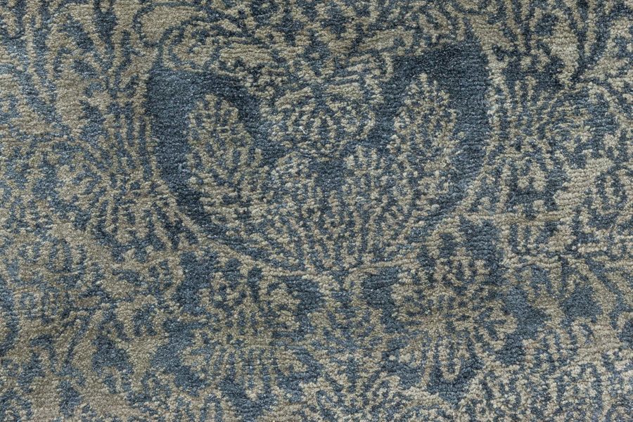 Doris Leslie Blau Collection S10 Tibetan Floral Design Rug in Dark Green & Gold N10996