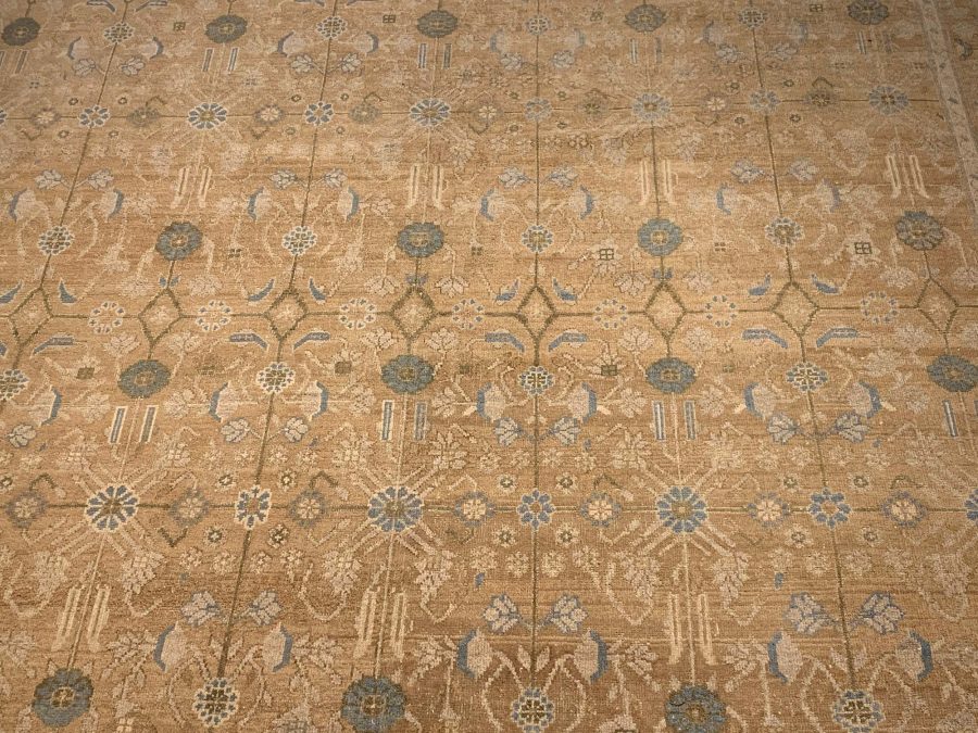 Contemporary Samarkand Brown and Light Blue Hand Knotted Wool Rug N11047