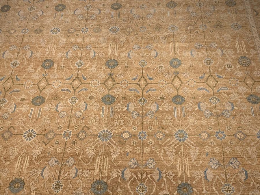 Contemporary Samarkand Brown and Light Blue Hand Knotted Wool Rug N11047