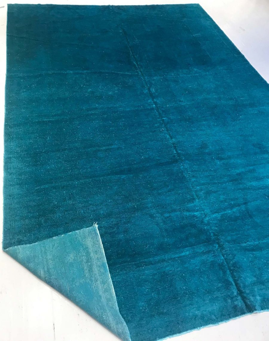 Turquoise Silk Rug with Distressed Look N11095