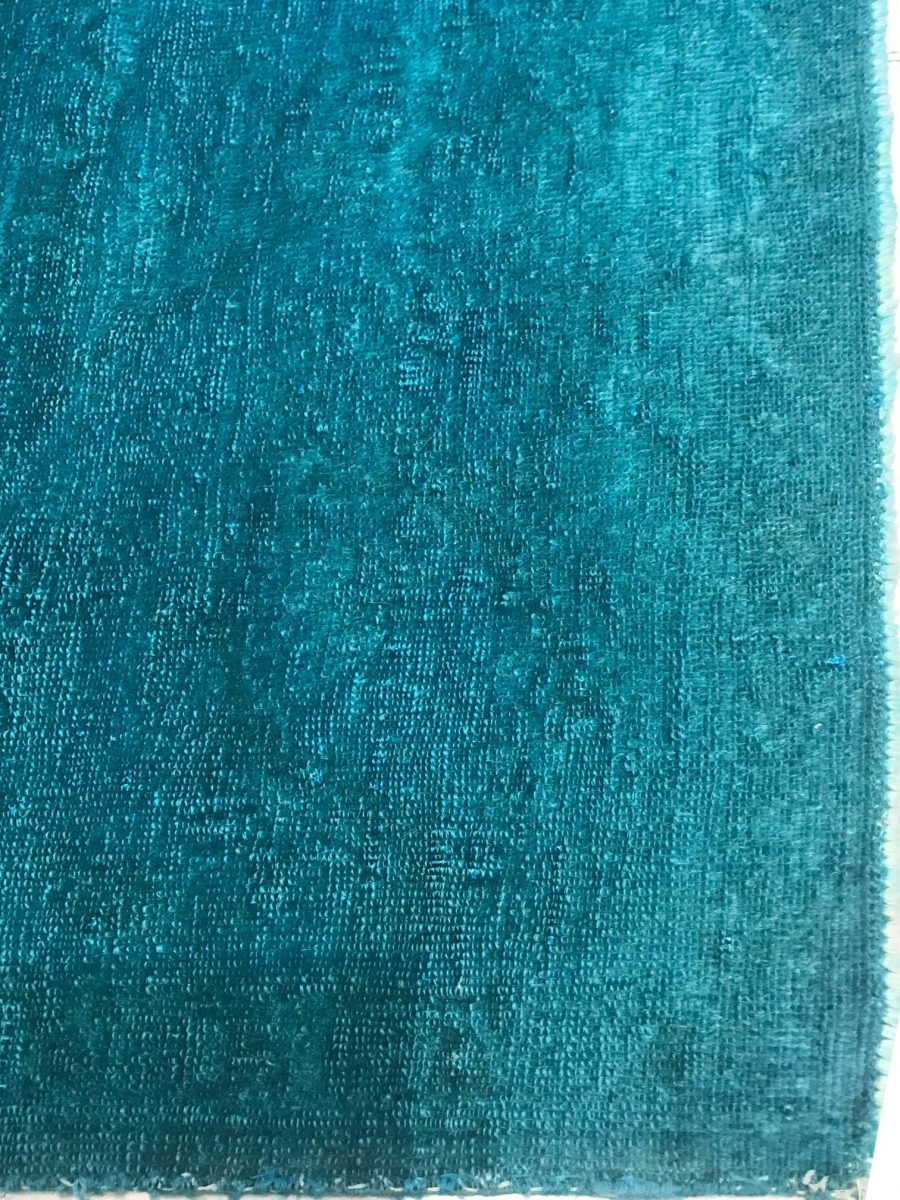 Turquoise Silk Rug with Distressed Look N11095