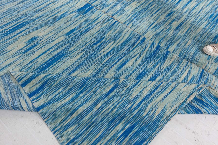 Doris Leslie Blau Collection Contemporary Blue, White Flat-Woven Wool Kilim Rug N11173