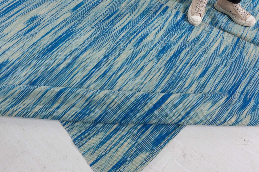 Doris Leslie Blau Collection Contemporary Blue, White Flat-Woven Wool Kilim Rug N11173