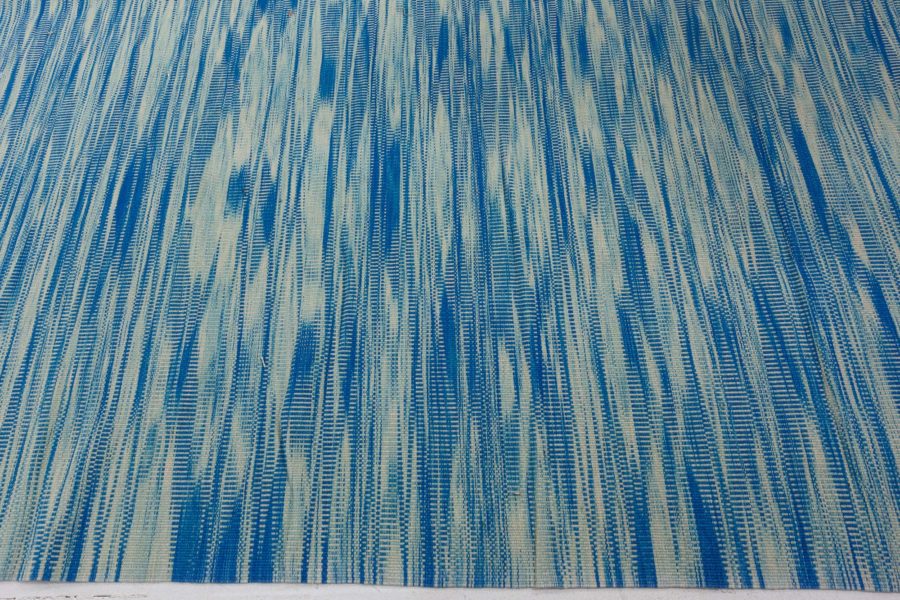 Doris Leslie Blau Collection Contemporary Blue, White Flat-Woven Wool Kilim Rug N11173