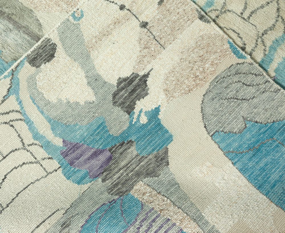 Doris Leslie Blau Collection Eskayel Silk Rug in Turquoise Brown Beige & Purple N11265