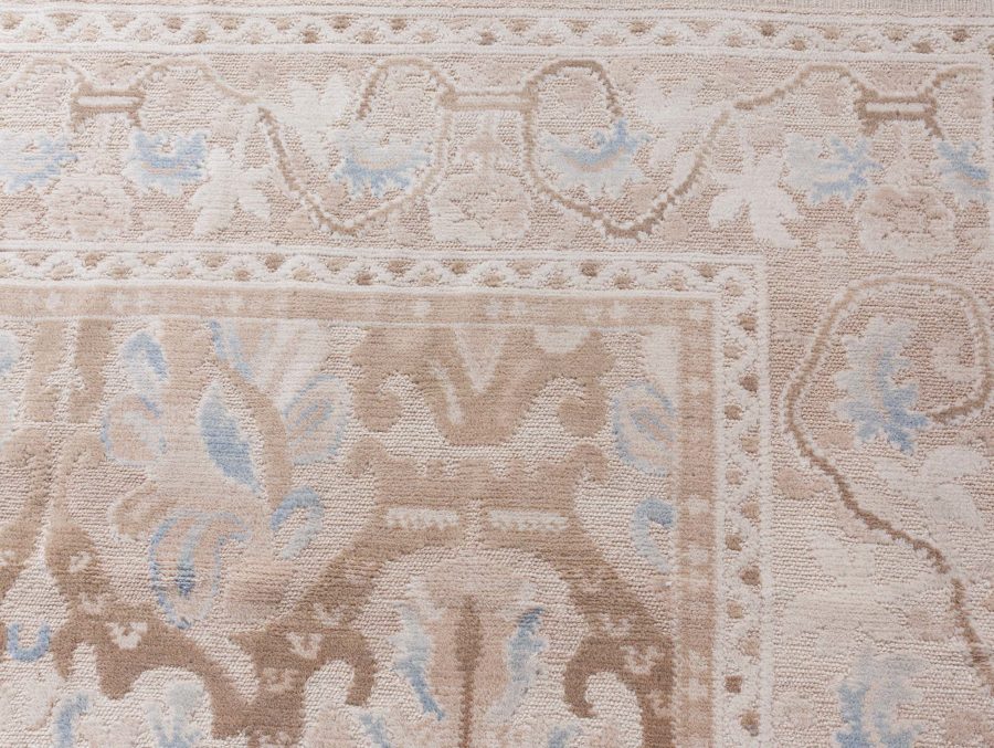 Doris Leslie Blau Collection Alhambra Design Beige and Blue Handmade Wool Rug N12728