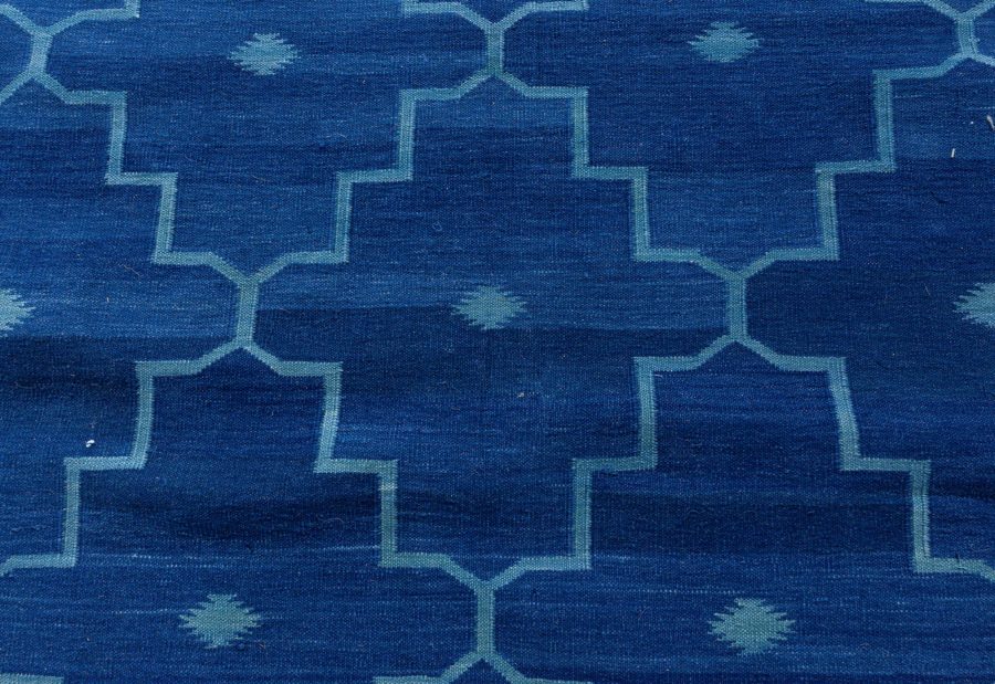Doris Leslie Blau Collection Indian Dhurrie Deep Blue Flat-Weave Cotton Rug N12730