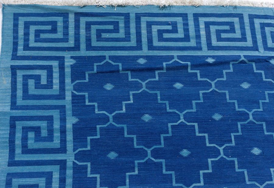 Doris Leslie Blau Collection Indian Dhurrie Deep Blue Flat-Weave Cotton Rug N12730