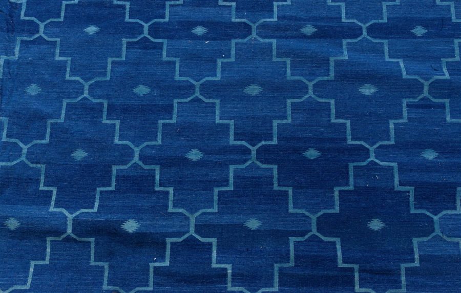 Doris Leslie Blau Collection Indian Dhurrie Deep Blue Flat-Weave Cotton Rug N12730