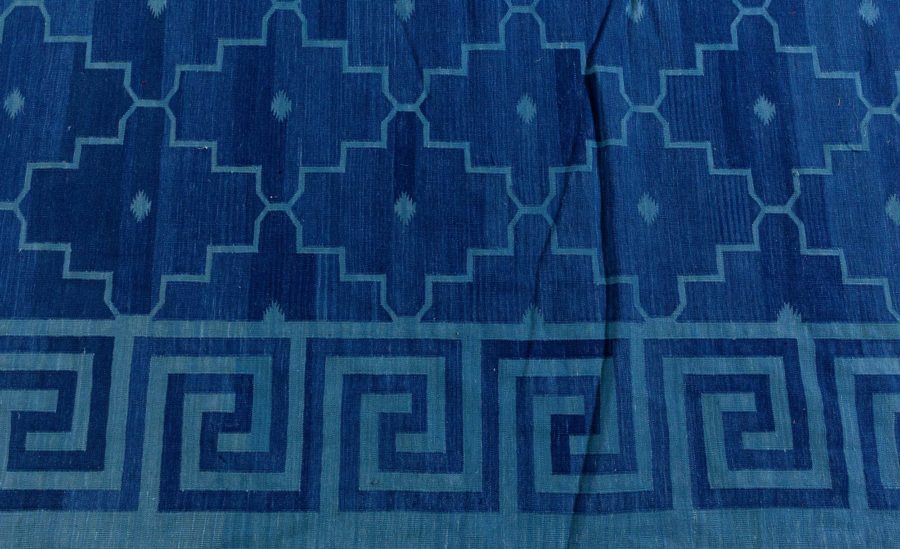 Doris Leslie Blau Collection Indian Dhurrie Deep Blue Flat-Weave Cotton Rug N12730