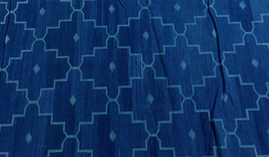 Doris Leslie Blau Collection Indian Dhurrie Deep Blue Flat-Weave Cotton Rug N12730