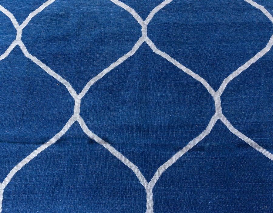 Doris Leslie Blau Collection Contemporary Capri Blue Indian Dhurrie Cotton Rug N12731