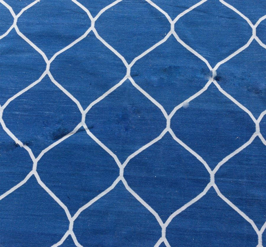 Doris Leslie Blau Collection Contemporary Capri Blue Indian Dhurrie Cotton Rug N12731
