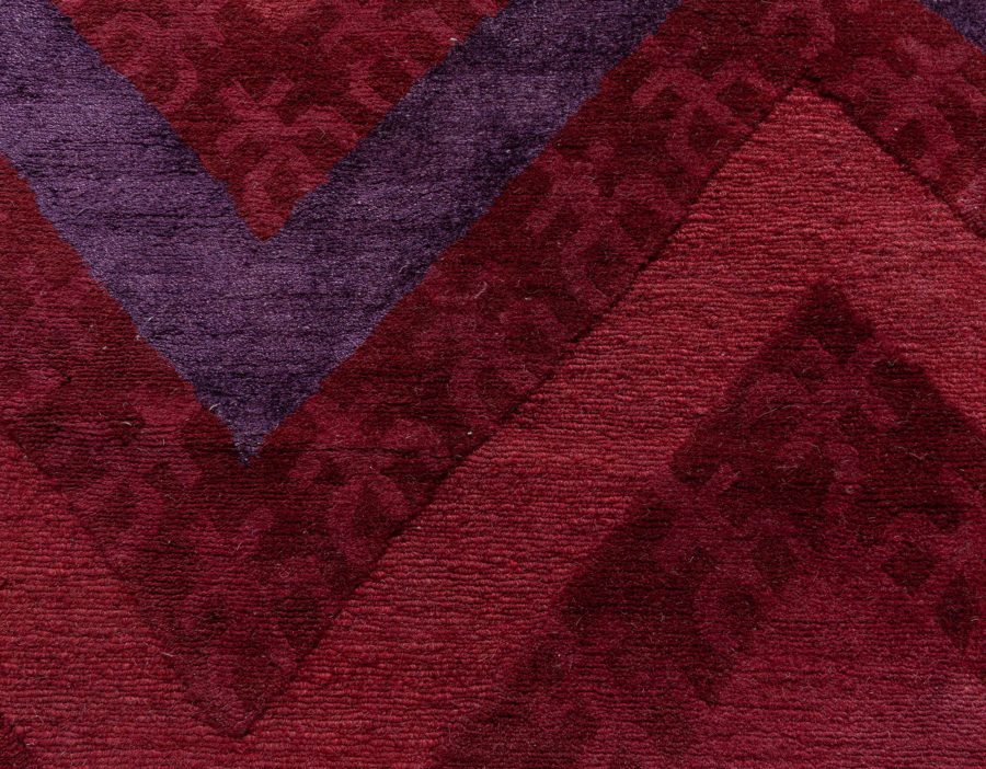 Doris Leslie Blau Collection Tibetan Zig-Zag Design Red Handwoven Wool Rug N12733