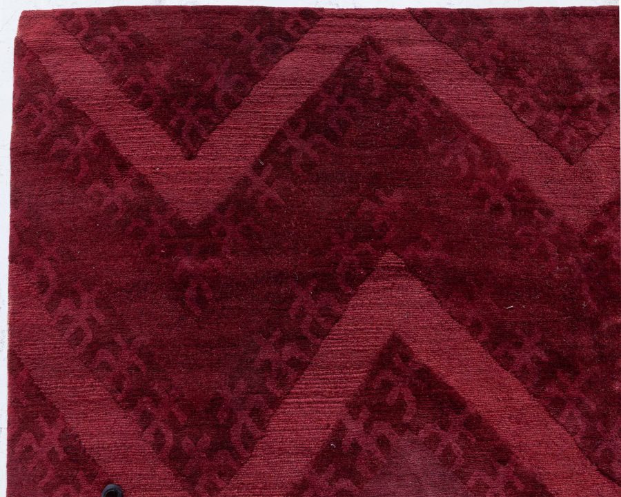 Doris Leslie Blau Collection Tibetan Zig-Zag Design Red Handwoven Wool Rug N12733