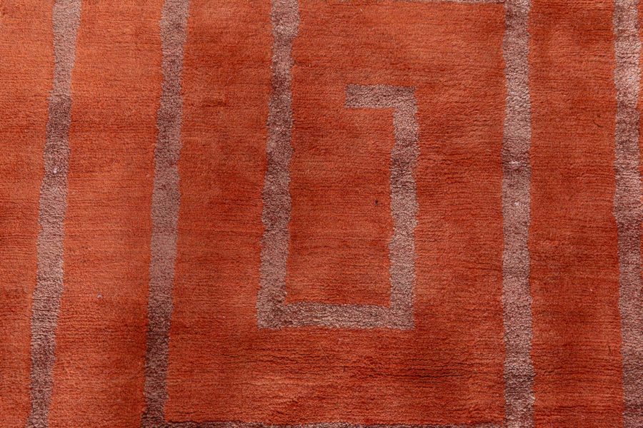 Doris Leslie Blau Collection Copper Tibetan Greek Key Handmade Wool and Silk Rug N12750