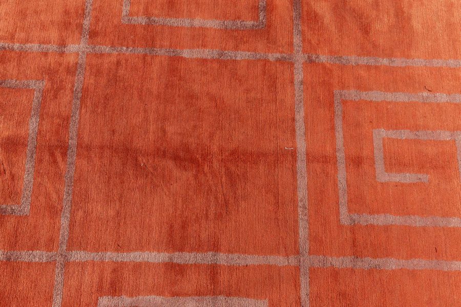 Doris Leslie Blau Collection Copper Tibetan Greek Key Handmade Wool and Silk Rug N12750