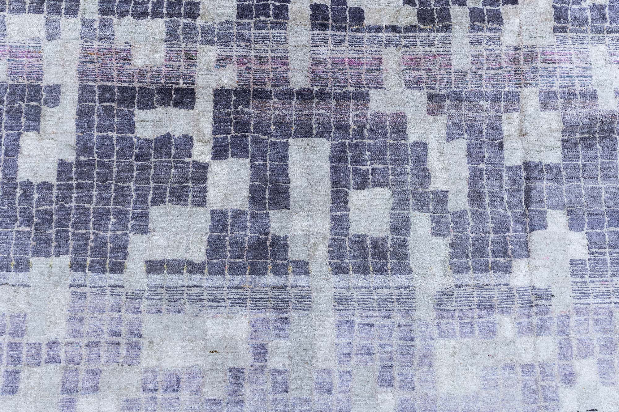 Modern Abstract Geometric Light Gray Handmade Wool & Silk Rug “Mosaic Pool Tile” Designed By Brett Beldock N13006 Modern Abstract Geometric Light Gray Handmade Wool & Silk Rug “Mosaic Pool Tile” Designed By Brett Beldock N13006