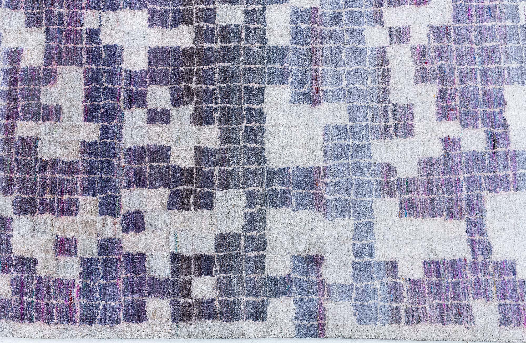 Modern Abstract Geometric Light Gray Handmade Wool & Silk Rug “Mosaic Pool Tile” Designed By Brett Beldock N13006 Modern Abstract Geometric Light Gray Handmade Wool & Silk Rug “Mosaic Pool Tile” Designed By Brett Beldock N13006