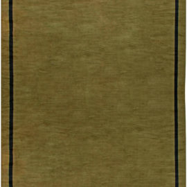Vintage French Art Deco Geometric Oversized Olive Hand-Knotted Wool Rug BB5090