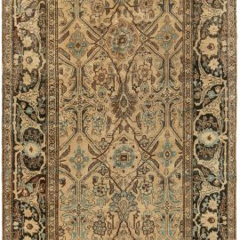 Persian Antique Allover Floral Warm Tan Hand-Knotted Wool Rug – Circa 1900 BB5189