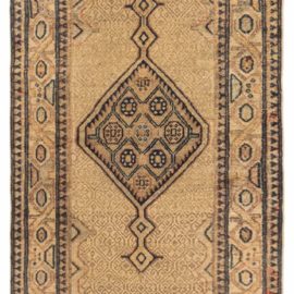 Malayer Persian Antique Allover Geometric Warm Tan Hand-Knotted Wool Runner – Circa 1880 BB5401