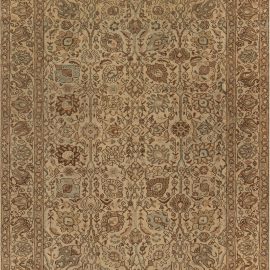 Antique Persian Tabriz Botanic Beige Hand Knotted Wool Rug BB4844