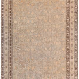 Samarkand Vintage Floral Soft Beige Hand-Knotted Wool Rug Pomegranate Design BB4968