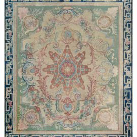 Antique Savonnerie French Medallion Geometric Light Beige Hand-Knotted Wool Rug – Circa 1800 BB5124
