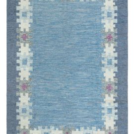 Mid-Century Swedish Geometric Ivory Flatweave Wool Carpet By Ingegerd Silow Signed “I.S.” BB5321