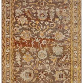 Amritsar Indian Antique Allover Floral Classic Taupe Hand-Knotted Wool Runner – Circa 1900 BB4894