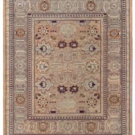 Antique Amritsar Indian Floral Allover Warm Tan Hand-Knotted Wool Rug – Circa 1880 BB5191